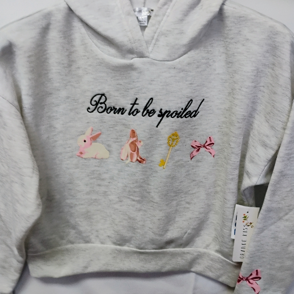 Gray and Pink Hoodie Born to be Spoiled